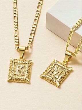 Initial Letter Pendant Necklace For Women Men Square Capital Monogram Necklace